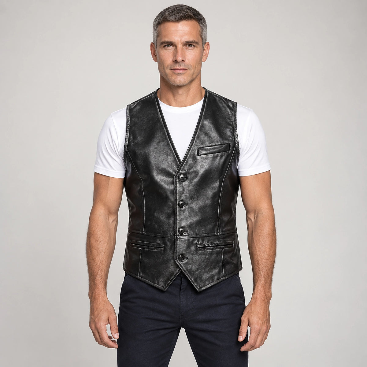 Darro Leather Vest — Black (apparel front)