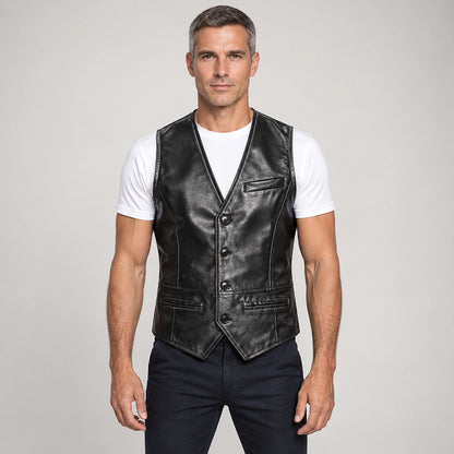 Darro Leather Vest — Black (apparel front)