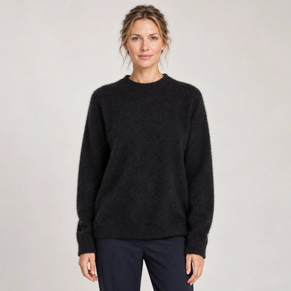 Beloru Cashmere Crewneck Sweater — Black (apparel front)