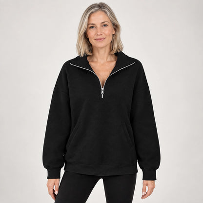 Delvra Quarter-Zip Sweatshirt — Black (apparel front)