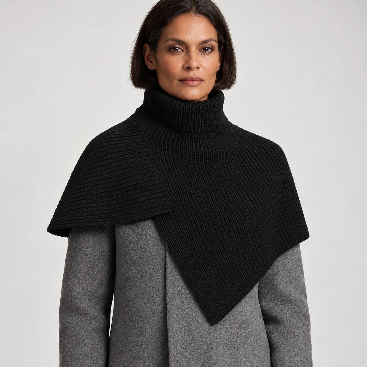 Belvara Ribbed Knit Wrap — Black (apparel front)