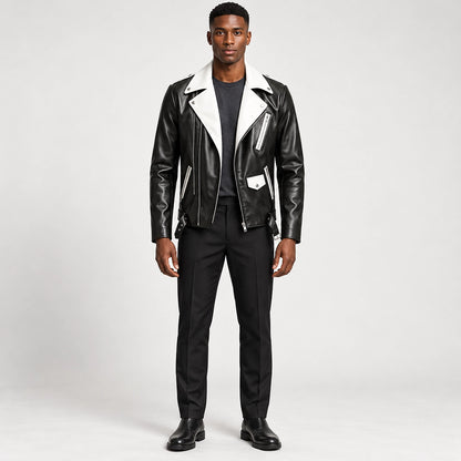 Marovienne Leather Biker Jacket — Black (apparel front)
