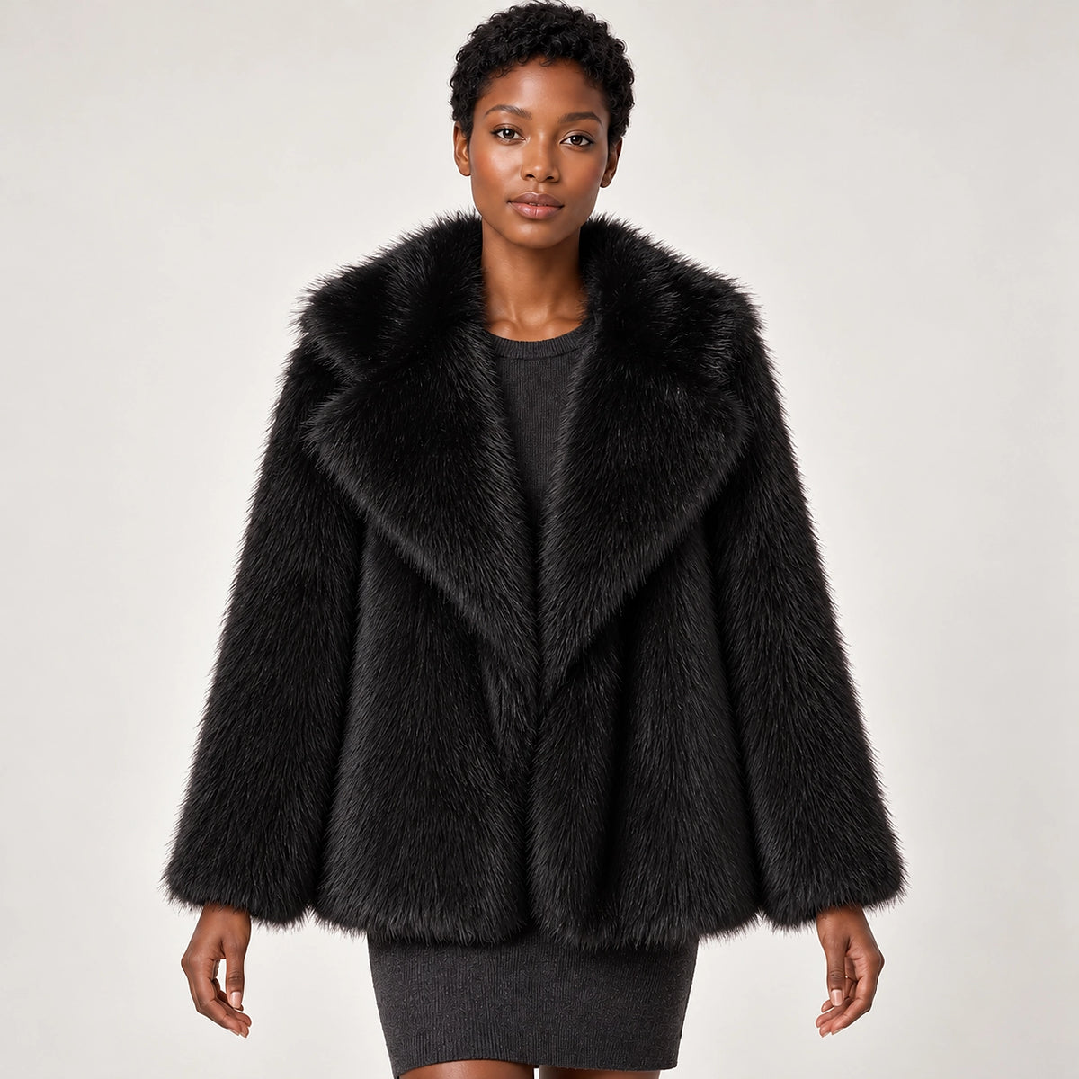 Neravessa Lapel Coat — Black (apparel front)