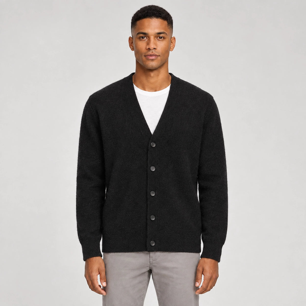 Dalven Wool Blend Cardigan — Black (apparel front)