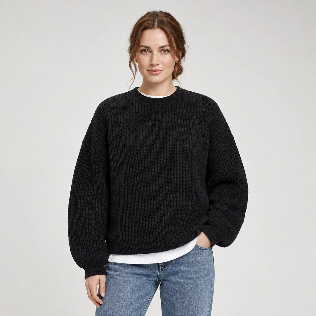 Brynn Ribbed Knit Sweater — Black (apparel front)