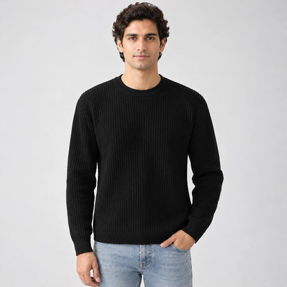 Harlen Ribbed Crewneck Sweater — Black (apparel front)