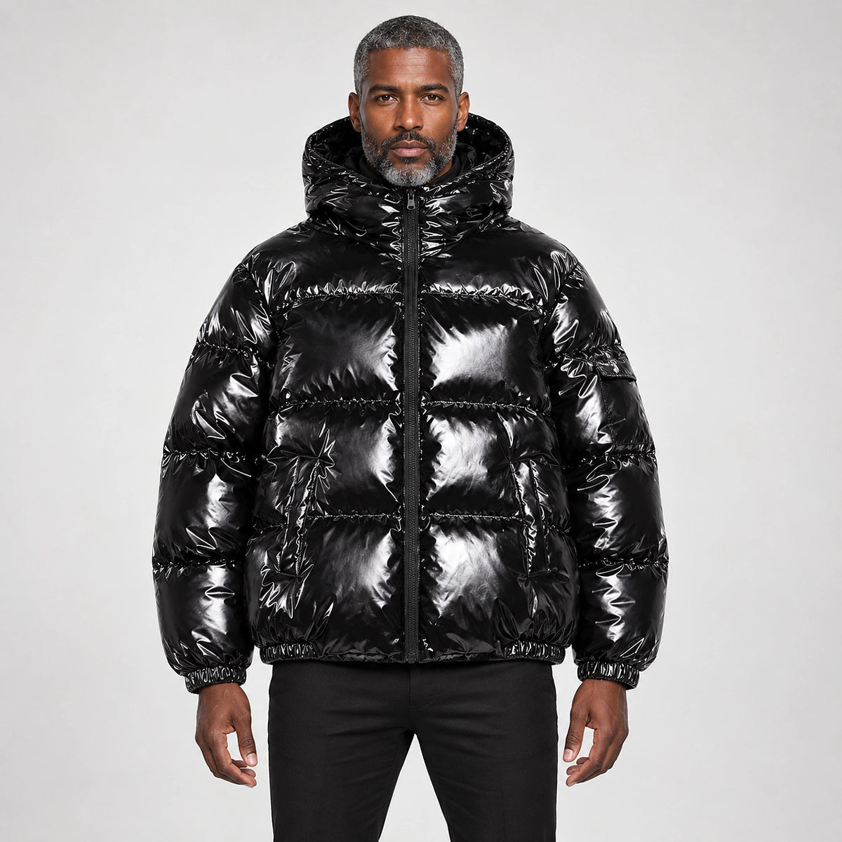 Byrne Glossy Puffer Jacket — Black (apparel front)
