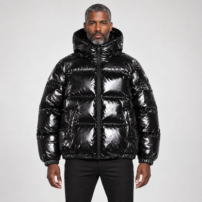 Byrne Glossy Puffer Jacket — Black (apparel front)