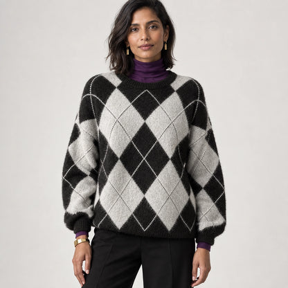 Halwyn Argyle Knit Sweater — Black (apparel front)