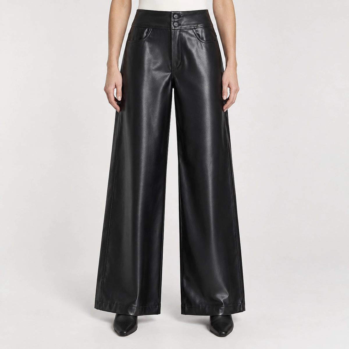 Helyos Leather Wide Leg Pants — Black (apparel front)