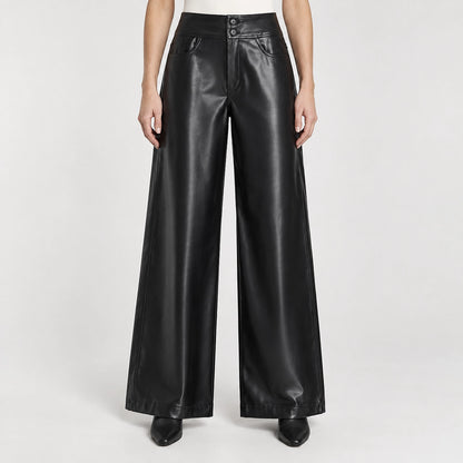 Helyos Leather Wide Leg Pants — Black (apparel front)