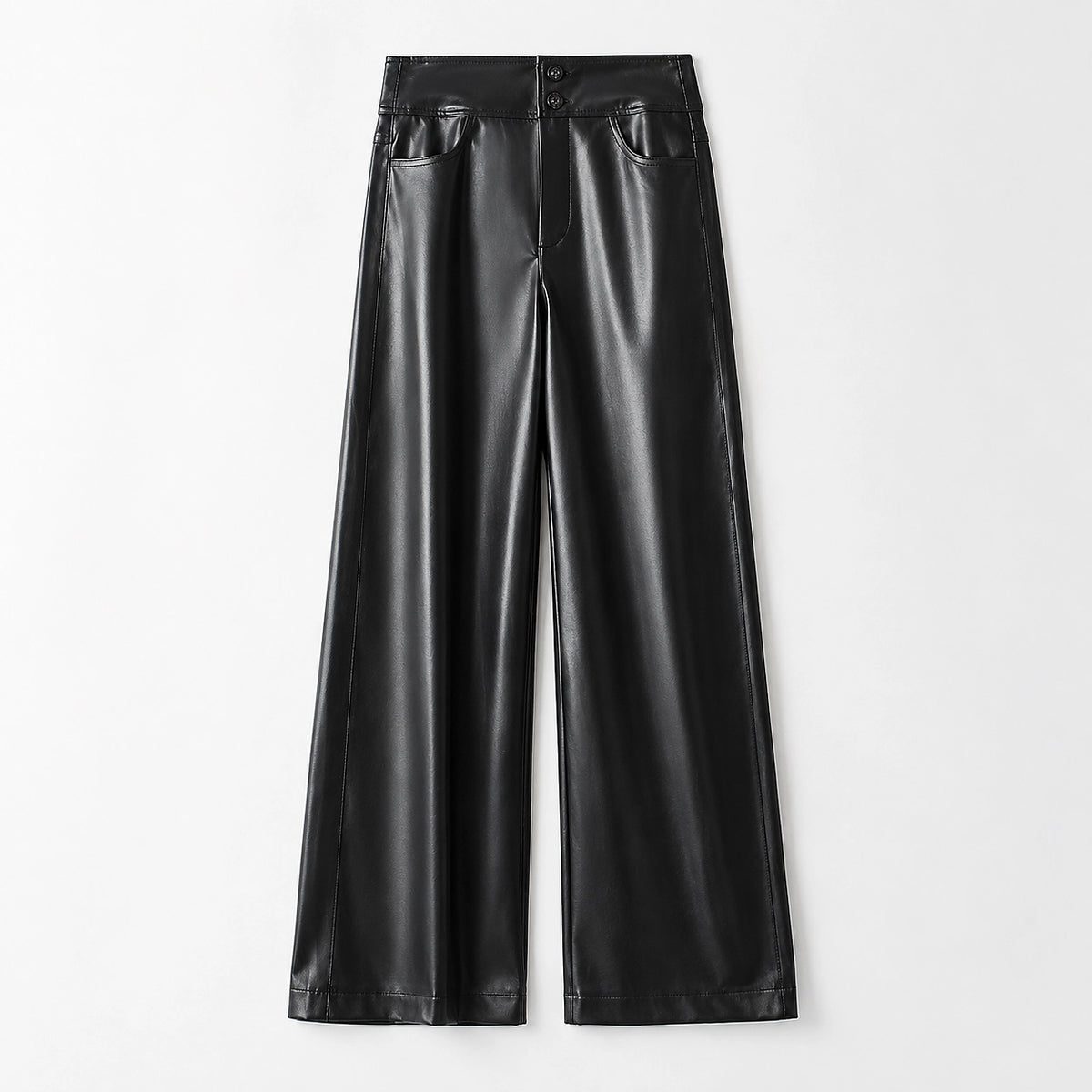 Helyos Leather Wide Leg Pants — Black (apparel solo)