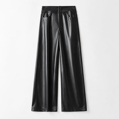 Helyos Leather Wide Leg Pants — Black (apparel solo)