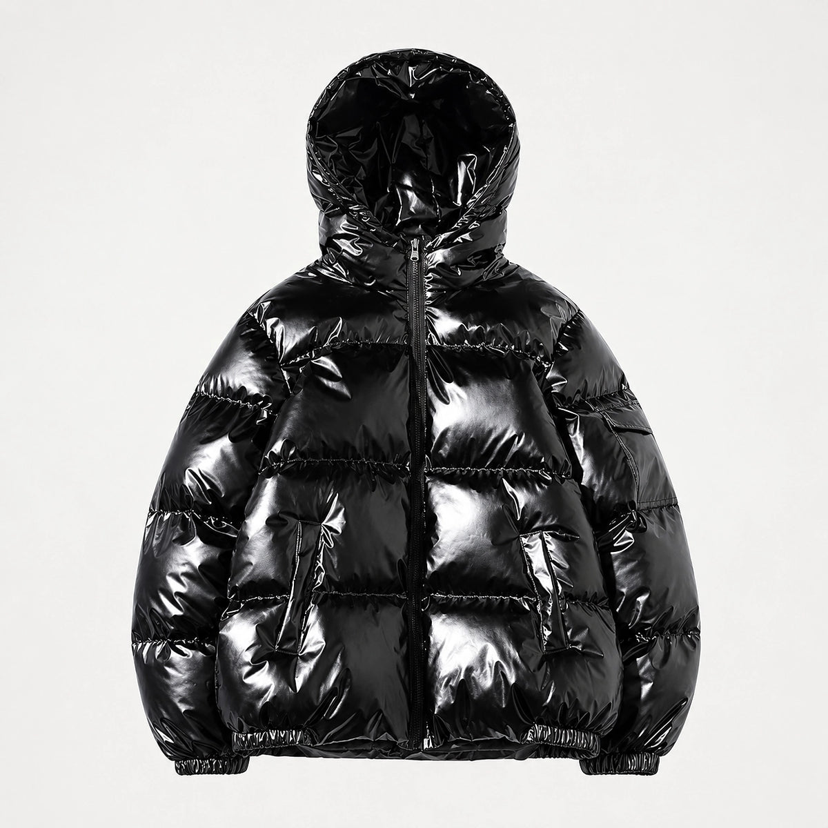 Byrne Glossy Puffer Jacket — Black (apparel solo)