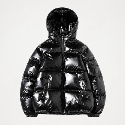 Byrne Glossy Puffer Jacket — Black (apparel solo)