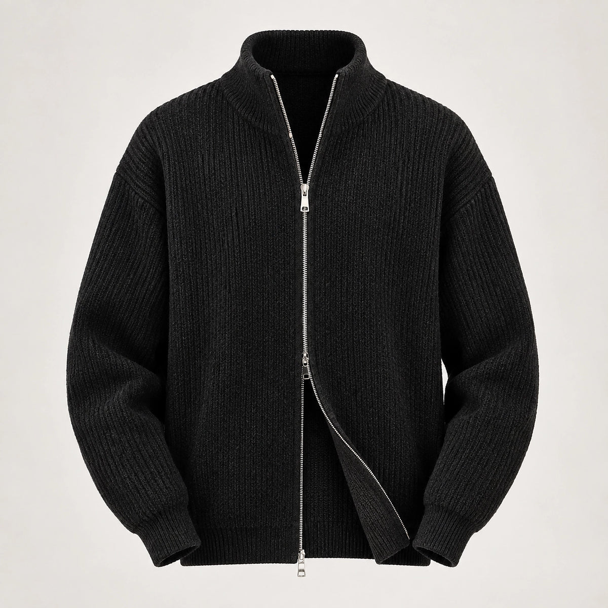 Daxton Ribbed Knit Cardigan — Black (apparel solo)