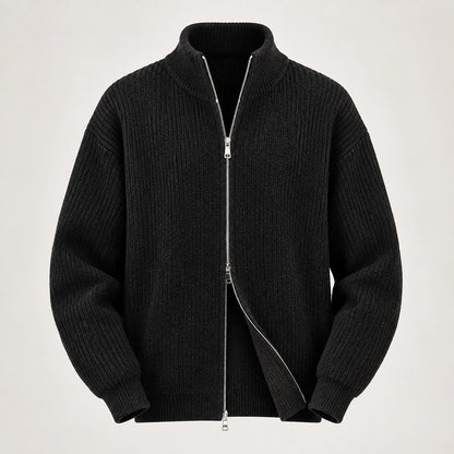 Daxton Ribbed Knit Cardigan — Black (apparel solo)