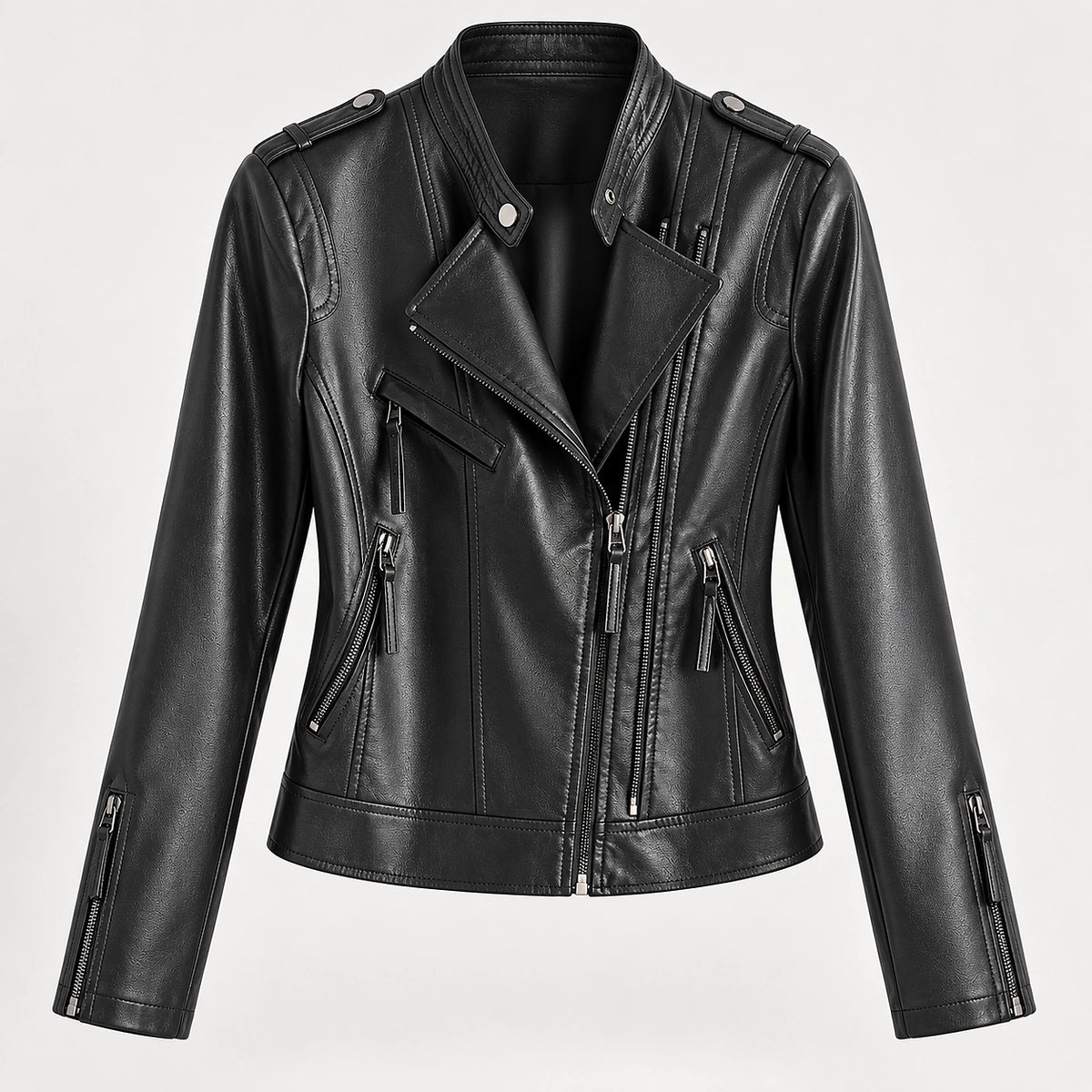 Brynn Leather Biker Jacket — Black (apparel solo)