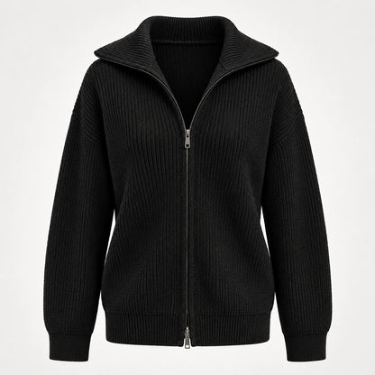 Pelara Ribbed Knit Cardigan — Black (apparel solo)