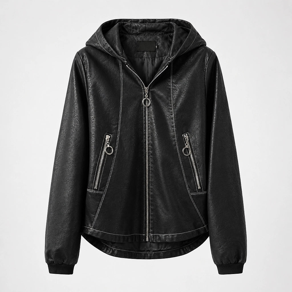 Brynn Leather Hooded Jacket — Black (apparel solo)