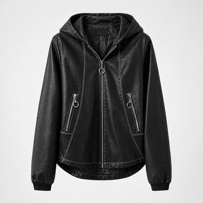 Brynn Leather Hooded Jacket — Black (apparel solo)