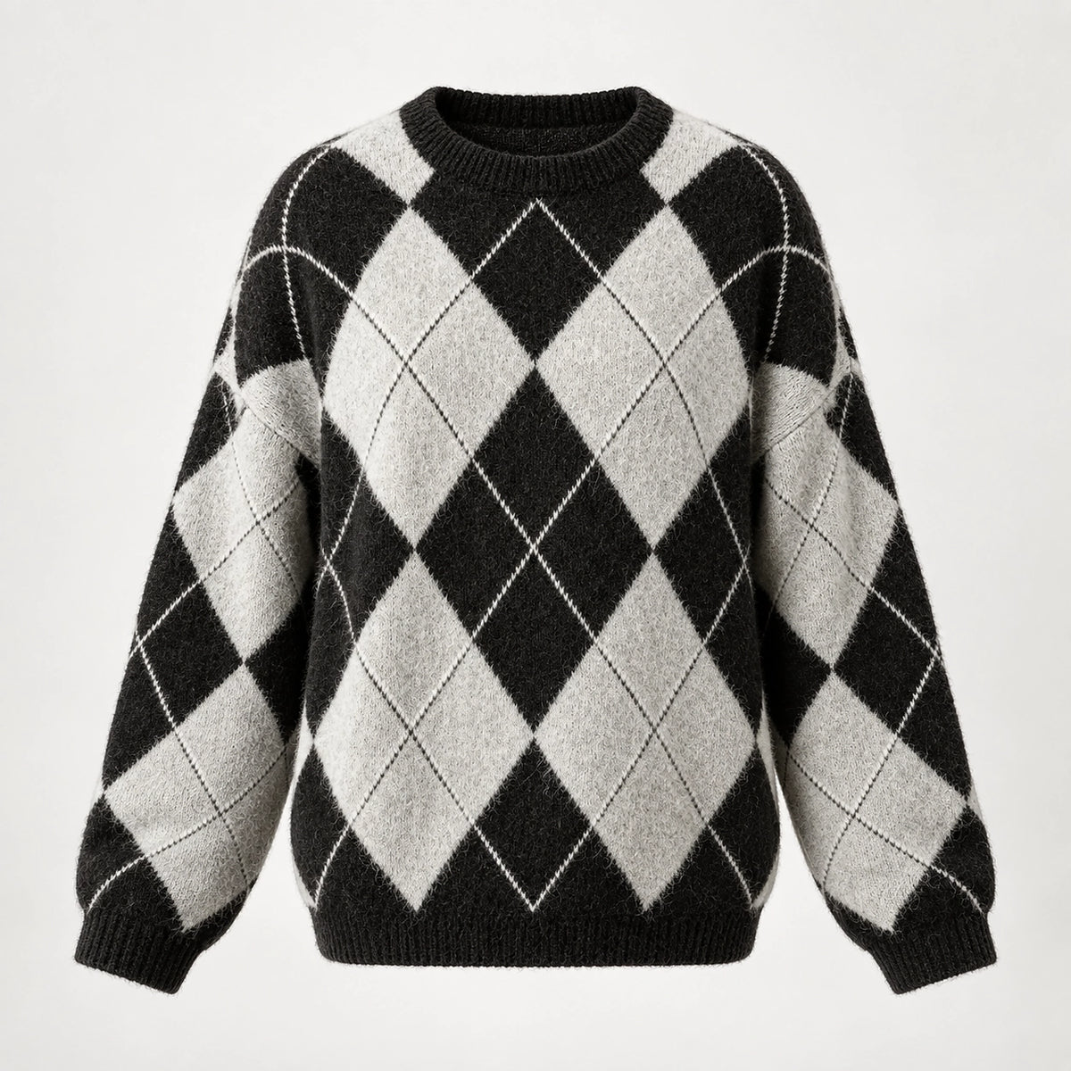 Halwyn Argyle Knit Sweater — Black (apparel solo)
