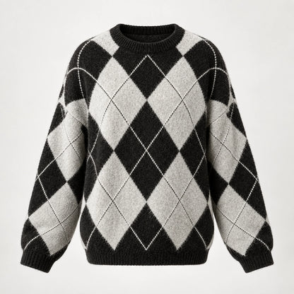 Halwyn Argyle Knit Sweater — Black (apparel solo)