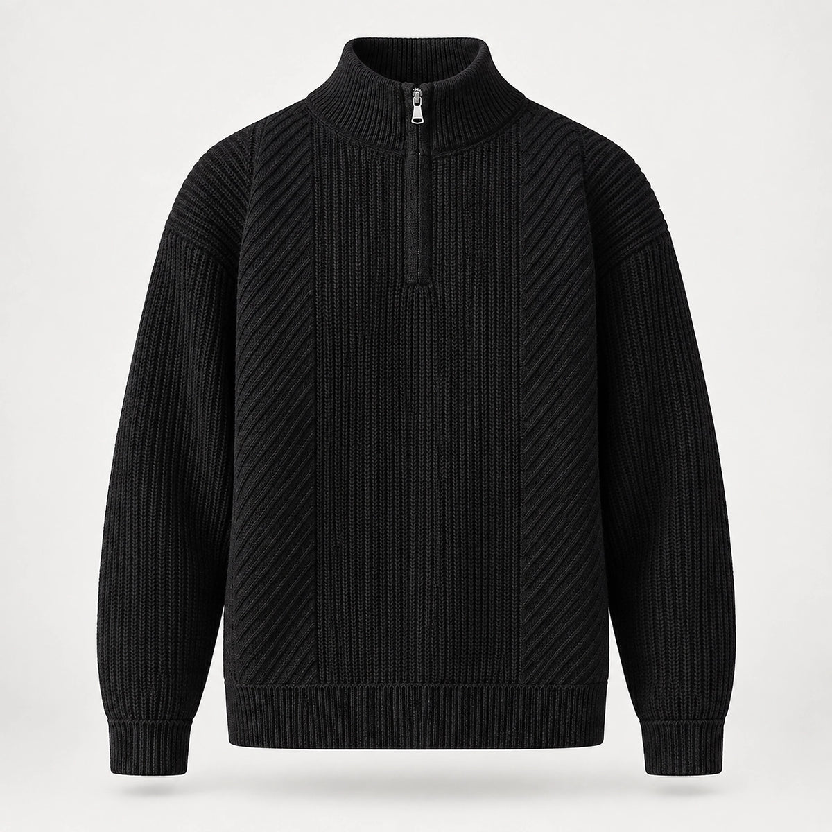 Bruthen Ribbed Half-Zip Sweater — Black (apparel solo)