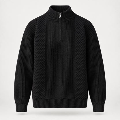 Bruthen Ribbed Half-Zip Sweater — Black (apparel solo)