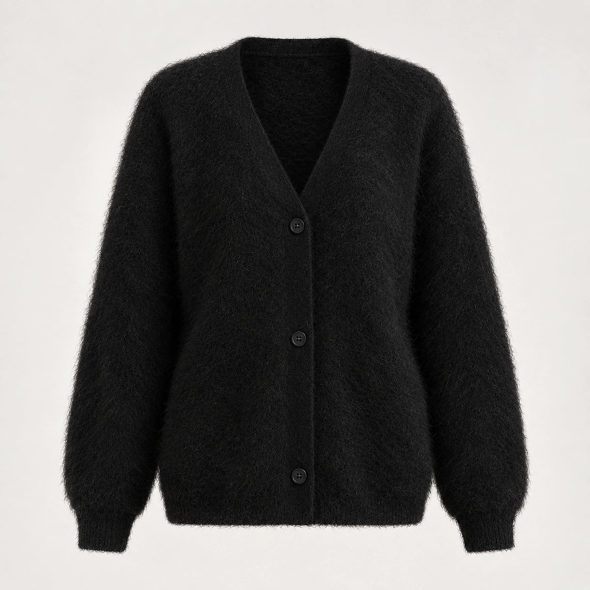 Halvern Fuzzy Knit Cardigan — Black (apparel solo)