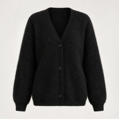 Halvern Fuzzy Knit Cardigan — Black (apparel solo)