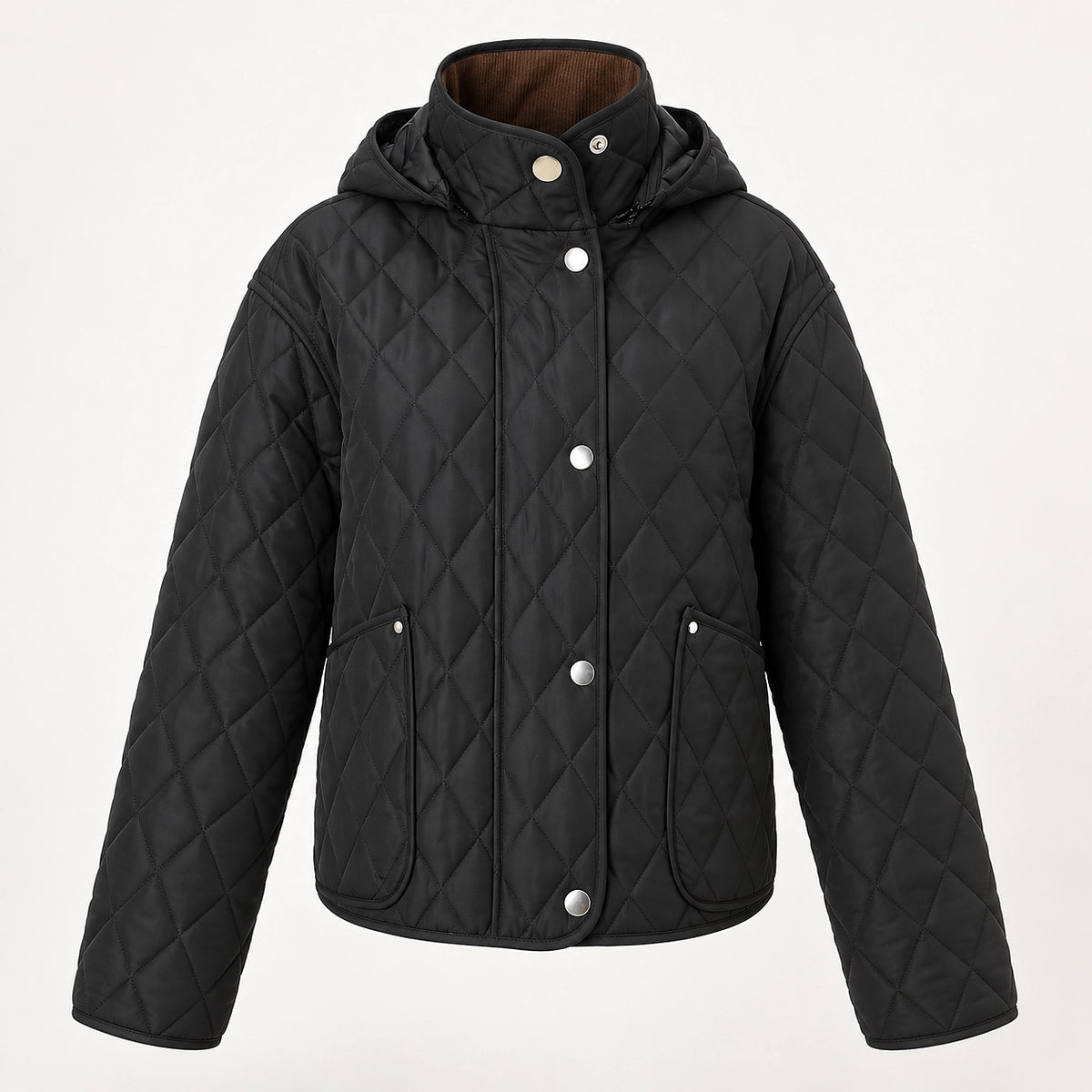 Loravienne Quilted Hooded Jacket — Black (apparel solo)