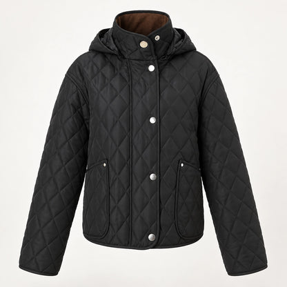 Loravienne Quilted Hooded Jacket — Black (apparel solo)
