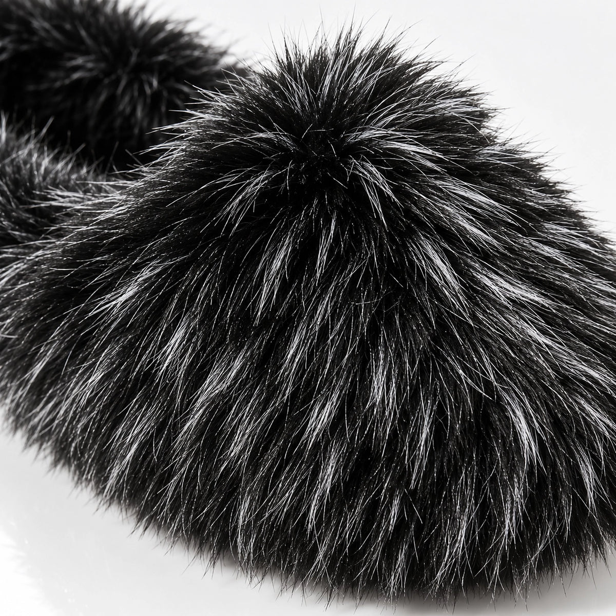 Fioravessa Plush Slippers — Black Base With White Tip (imitation Raccoon Fur) (womens shoe macro)
