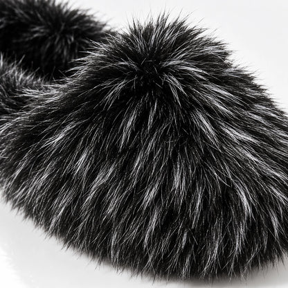 Fioravessa Plush Slippers — Black Base With White Tip (imitation Raccoon Fur) (womens shoe macro)