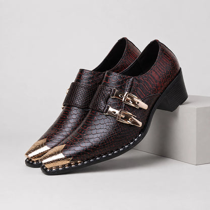 Delvano Leather Double Monk Loafers — Black Brown (mens shoe pedestal)