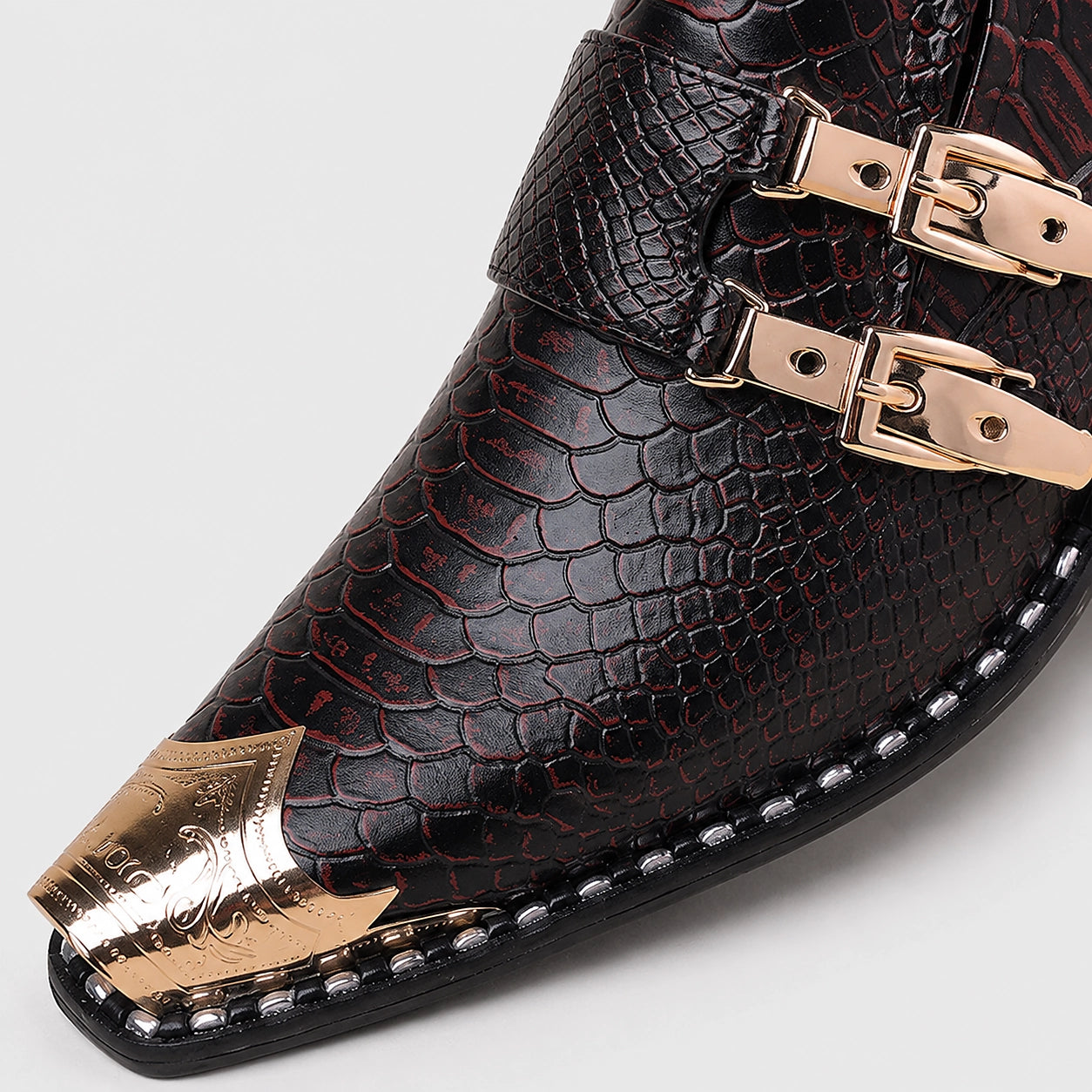 Delvano Leather Double Monk Loafers — Black Brown (mens shoe zoom)