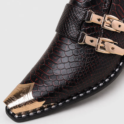 Delvano Leather Double Monk Loafers — Black Brown (mens shoe zoom)