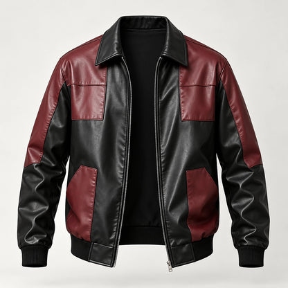 Dahven Leather Bomber Jacket — Black & Burgundy (apparel solo)