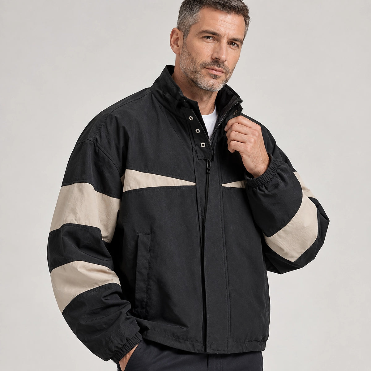 Talbot Colorblock Zip Jacket — Black Colorblock (apparel detail)
