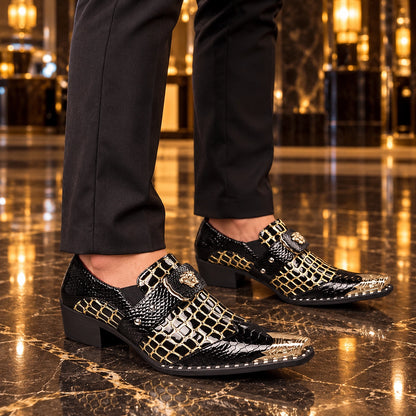 Drakos Leather Monk Strap Loafers — Black Crocodile (footwear environment 1)