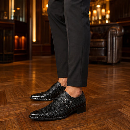 Draven Leather Monk Strap Loafers — Black Crocodile (footwear environment 1)