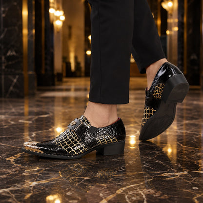 Drakos Leather Monk Strap Loafers — Black Crocodile (footwear environment 3)