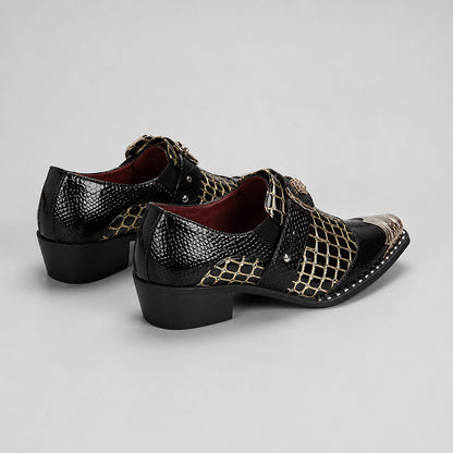 Drakos Leather Monk Strap Loafers — Black Crocodile (mens shoe angle)