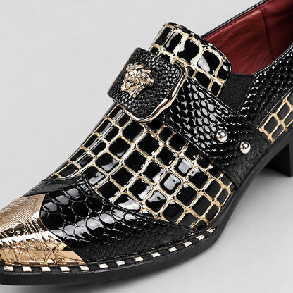 Drakos Leather Monk Strap Loafers — Black Crocodile (mens shoe zoom)