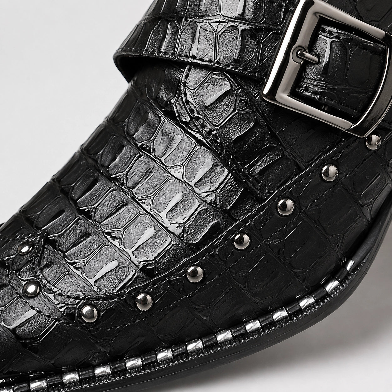 Draven Leather Monk Strap Loafers — Black Crocodile (mens shoe zoom)