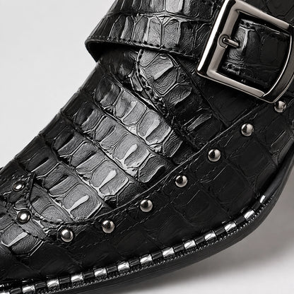 Draven Leather Monk Strap Loafers — Black Crocodile (mens shoe zoom)