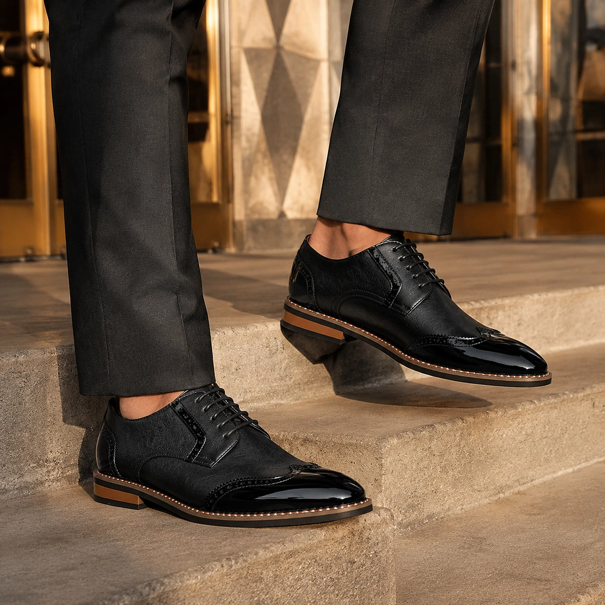 Daxton Leather Brogue Derby Oxfords — Black (footwear environment 1)