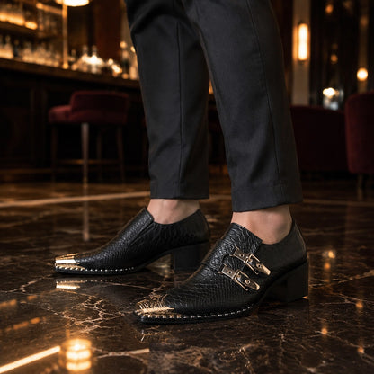 Delvano Leather Double Monk Loafers — Black (footwear environment 1)