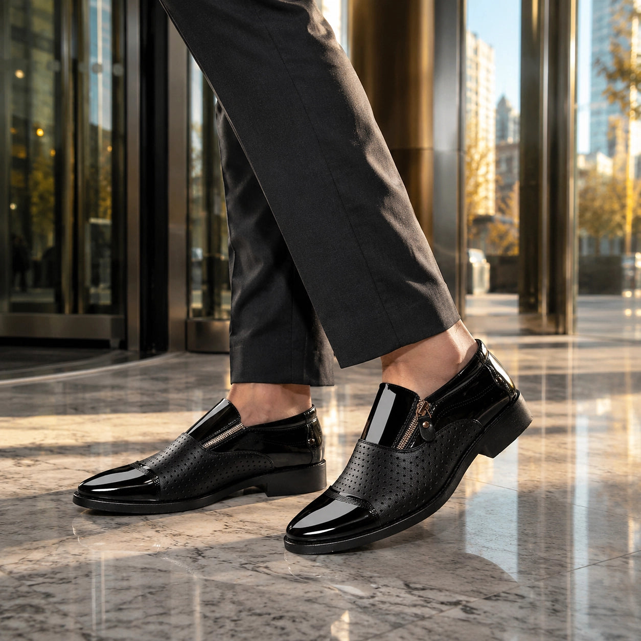 Halven Leather Slip-On Loafers — Black (footwear environment 1)